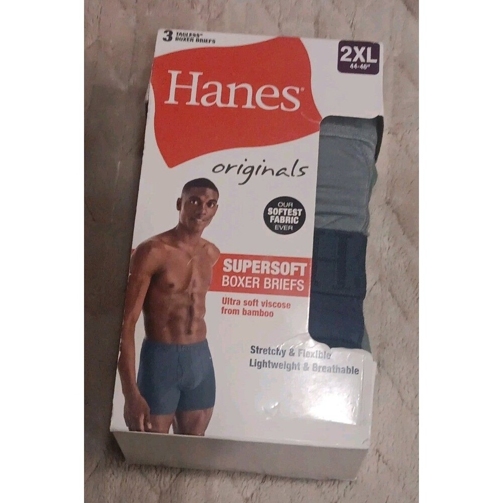 Hanes Underwear Mens 2XL 44-46 Blue Green Boxer Briefs Originals 3 Pairs